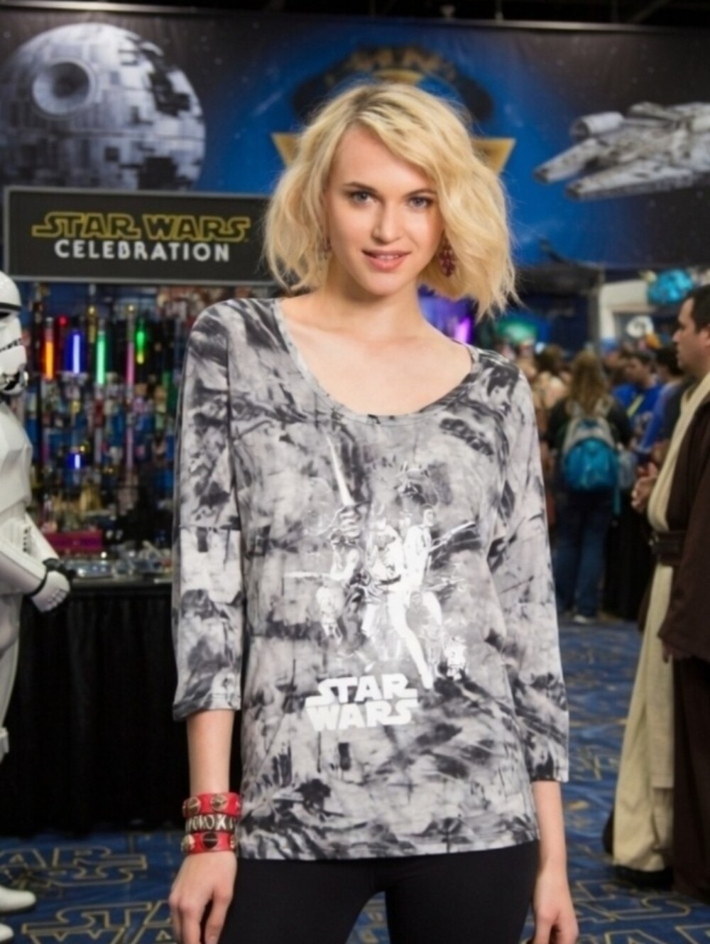 Rock & Republic Star Wars Womens L Tie-Dye Gray Sparkly Tunic Top Leia Skywalker